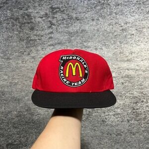 Vintage 90s McDoanld's Racing Team Hat Cap‎ Snapback Embroidered Logo Black Red